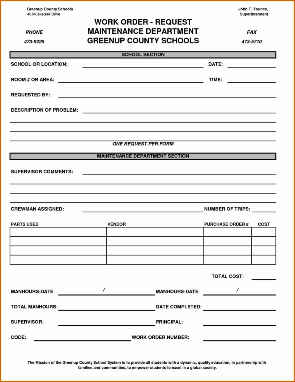 Work order form Template Free Elegant Maintenance Work order form Template Sampletemplatess