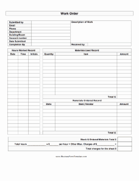 Work order form Template Free Elegant Work order formats Find Word Templates
