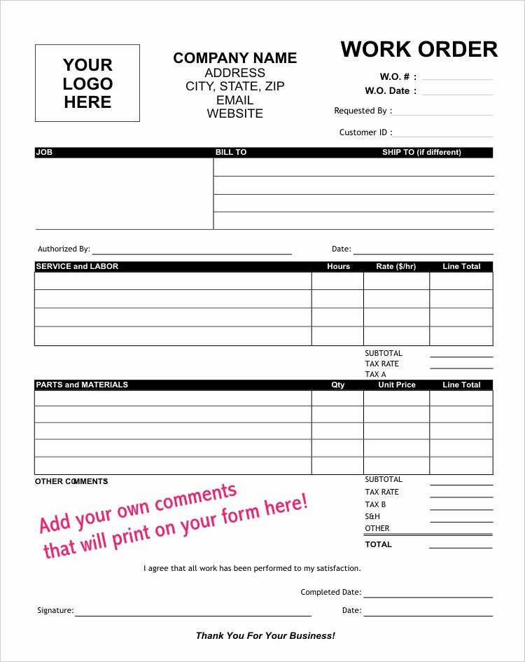 Work order form Template Free Elegant Work order Template to Create In Carbon Copies