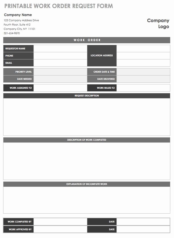 Work order form Template Free Fresh 15 Free Work order Templates