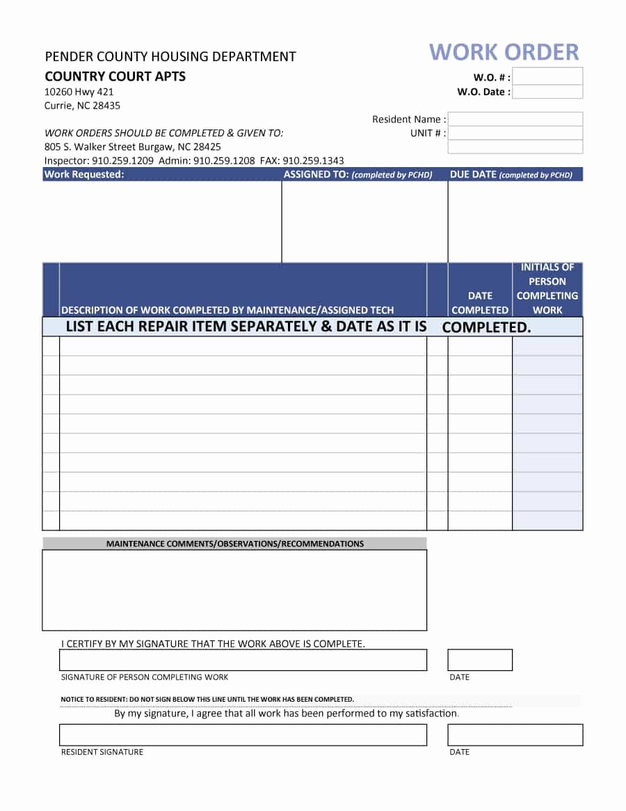 Work order form Template Free Fresh 40 order form Templates [work order Change order More]