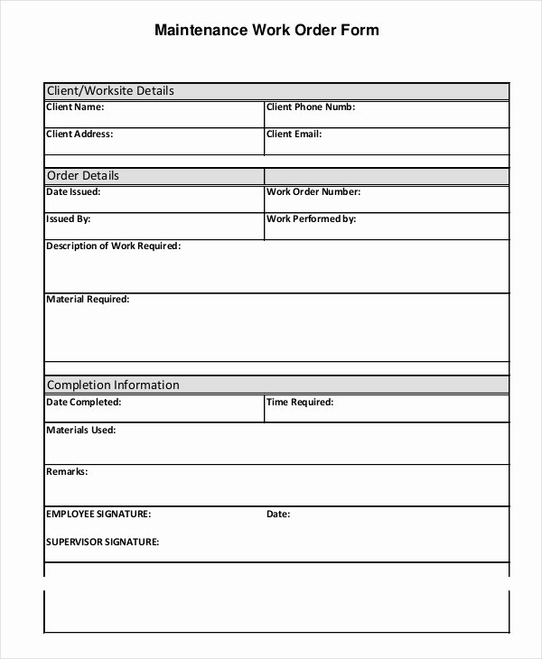 Work order form Template Free Inspirational 11 Work order forms Free Samples Examples format