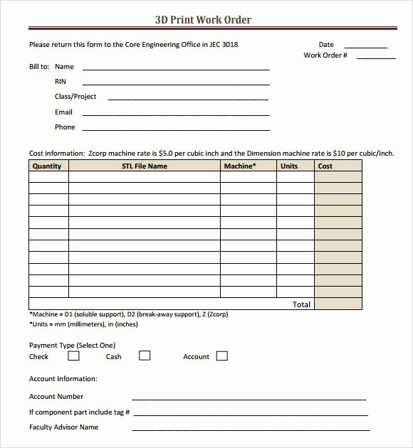 Work order form Template Free Luxury Free 10 Work order Samples In Pdf Word Excel