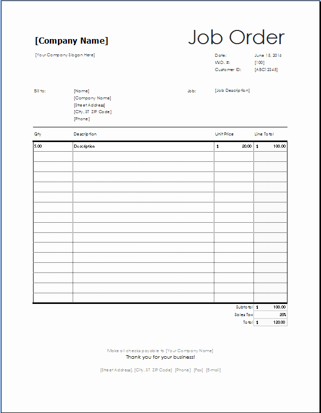 Work order form Template Free Luxury Job order form