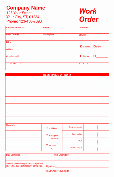 Work order form Template Free Luxury Work order forms