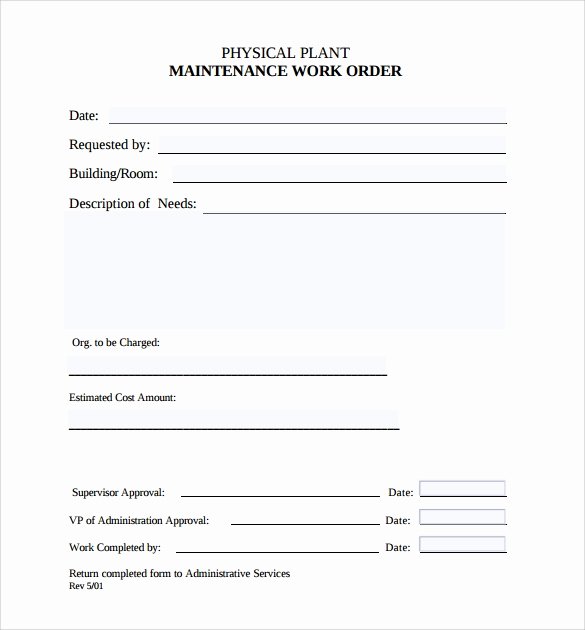 Work Request form Template Awesome Free 8 Sample Maintenance Work order forms In Pdf