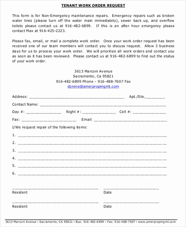 Work Request form Template Awesome Free Sample Work order form 9 Examples In Word Pdf