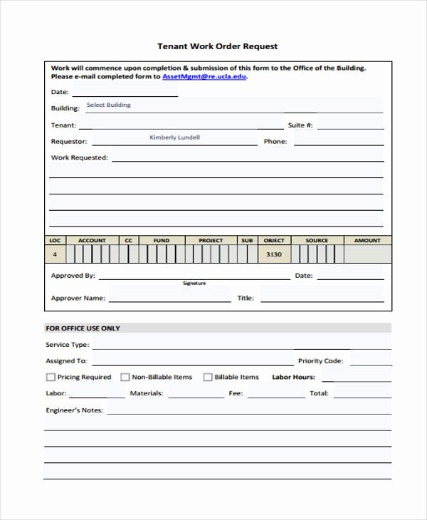 Work Request form Template Best Of Free 22 Work order form In Templates Pdf