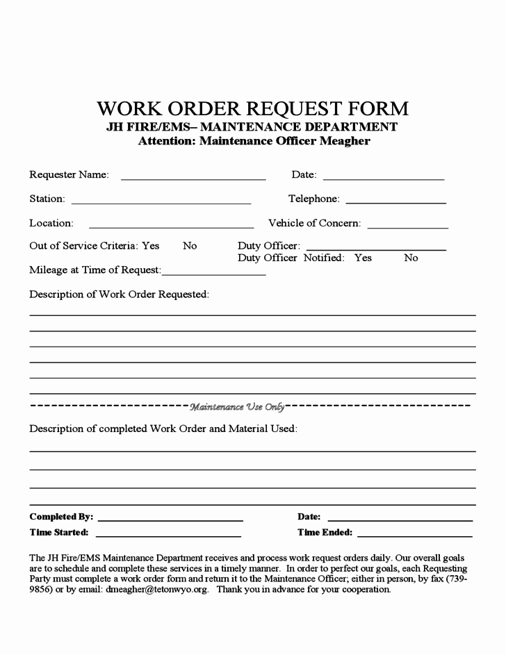 Work Request form Template Best Of Work order Request form Free Download