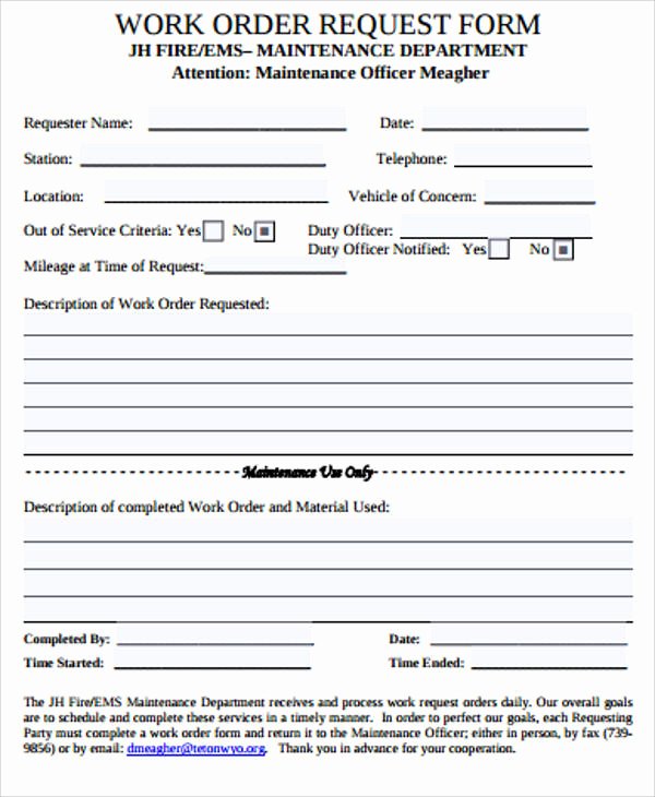 Work Request form Template Elegant Sample Work order form 10 Free Sample Example format