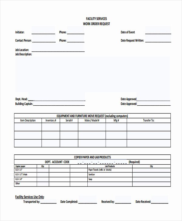 Work Request form Template Lovely Free 22 Work order form In Templates Pdf