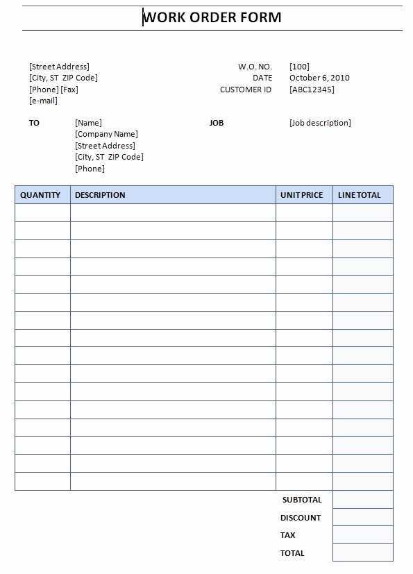 Work Request form Template Luxury Work order form