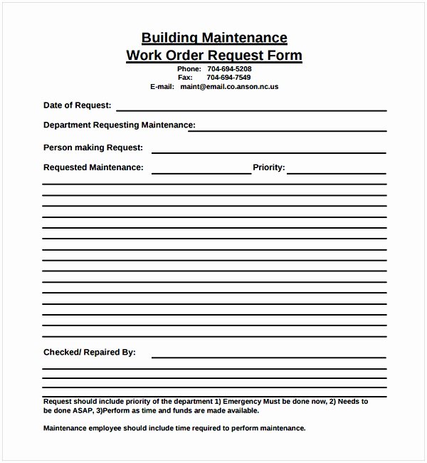 Work Request form Template New Maintenance Work order Template