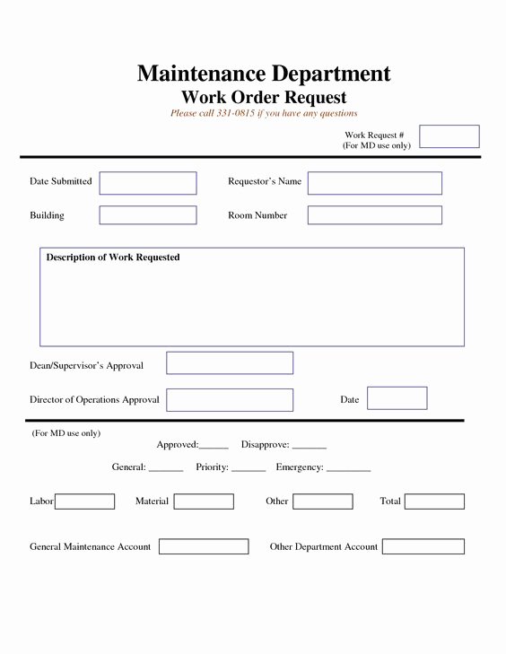 Work Request form Template New Work Request form
