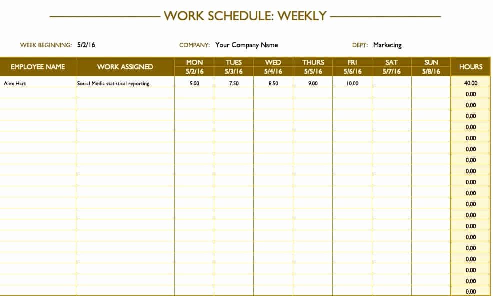 Work Schedule Template Excel Beautiful Free Work Schedule Templates for Word and Excel