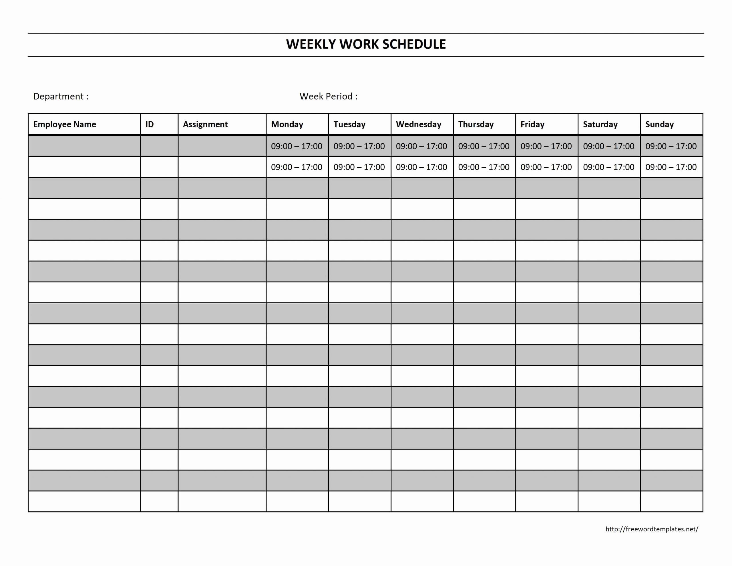 Work Schedule Template Free Inspirational Weekly Work Schedule