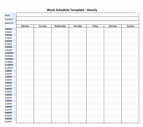 Work Schedule Template Weekly Lovely Excel Hourly Schedule Template