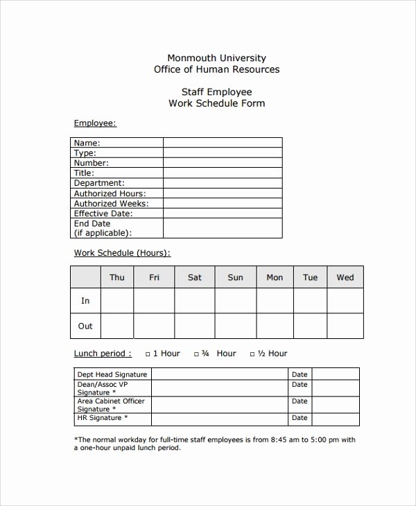 Work Schedule Template Word Unique Sample Employee Work Schedule Template 10 Free