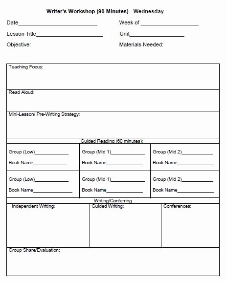 Workshop Lesson Plan Template Elegant the Idea Backpack How to organize Time In Reading and