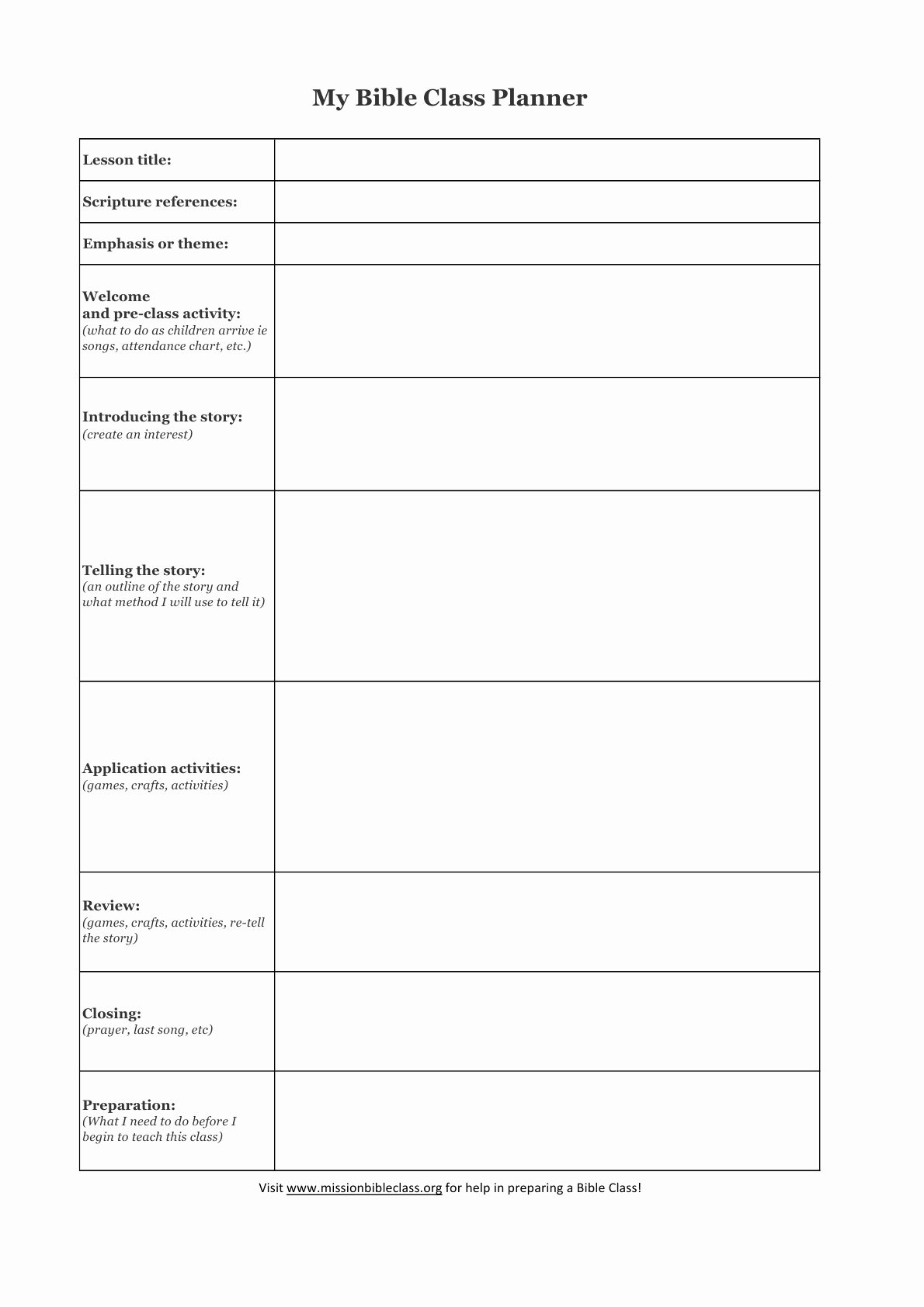 Worship Service Planning Template Fresh Blank Lesson Plan Templates to Print