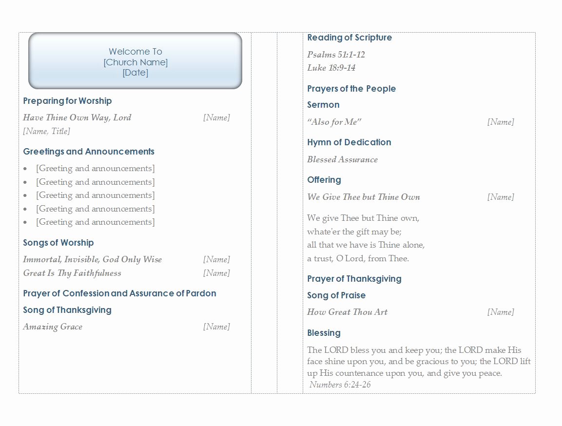 Worship Service Planning Template Luxury Church Program Template