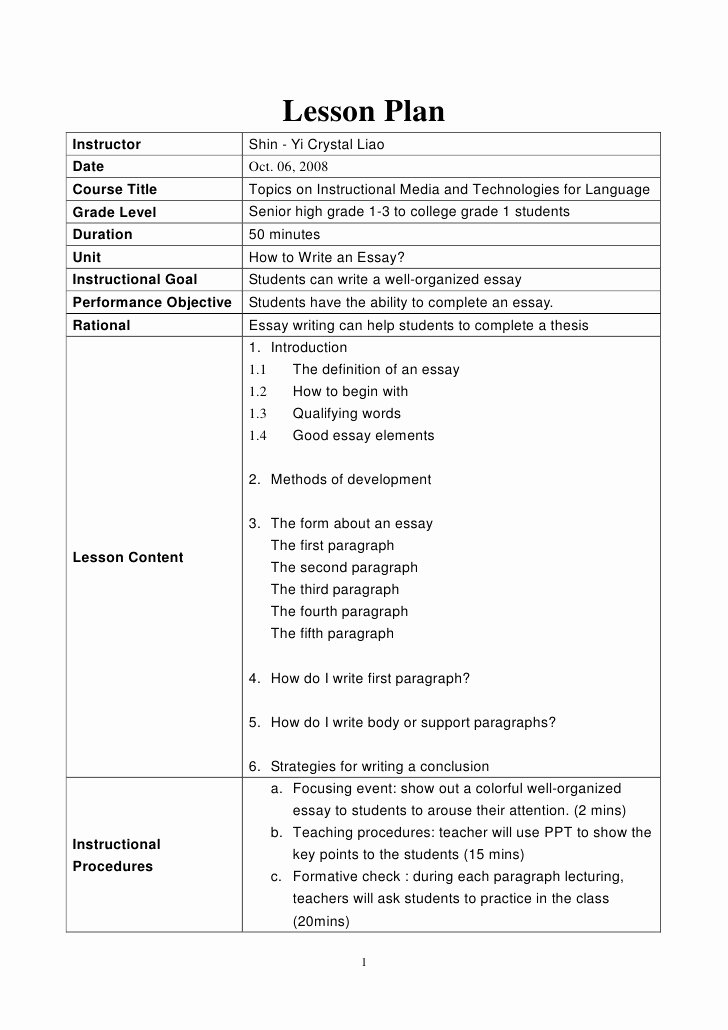 Write Lesson Plan Template Awesome Crystal How to Write An Essay Lesson Plan