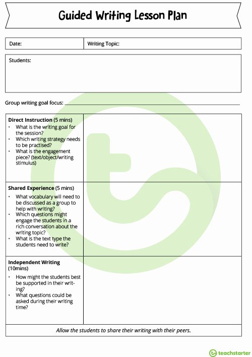 Write Lesson Plan Template Lovely Guided Writing Lesson Plan Template Teaching Resource