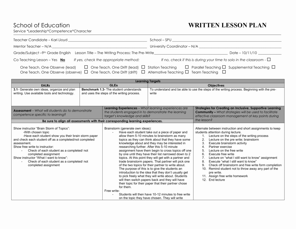 Write Lesson Plan Template Luxury Lesson Plan Template for Pre Write