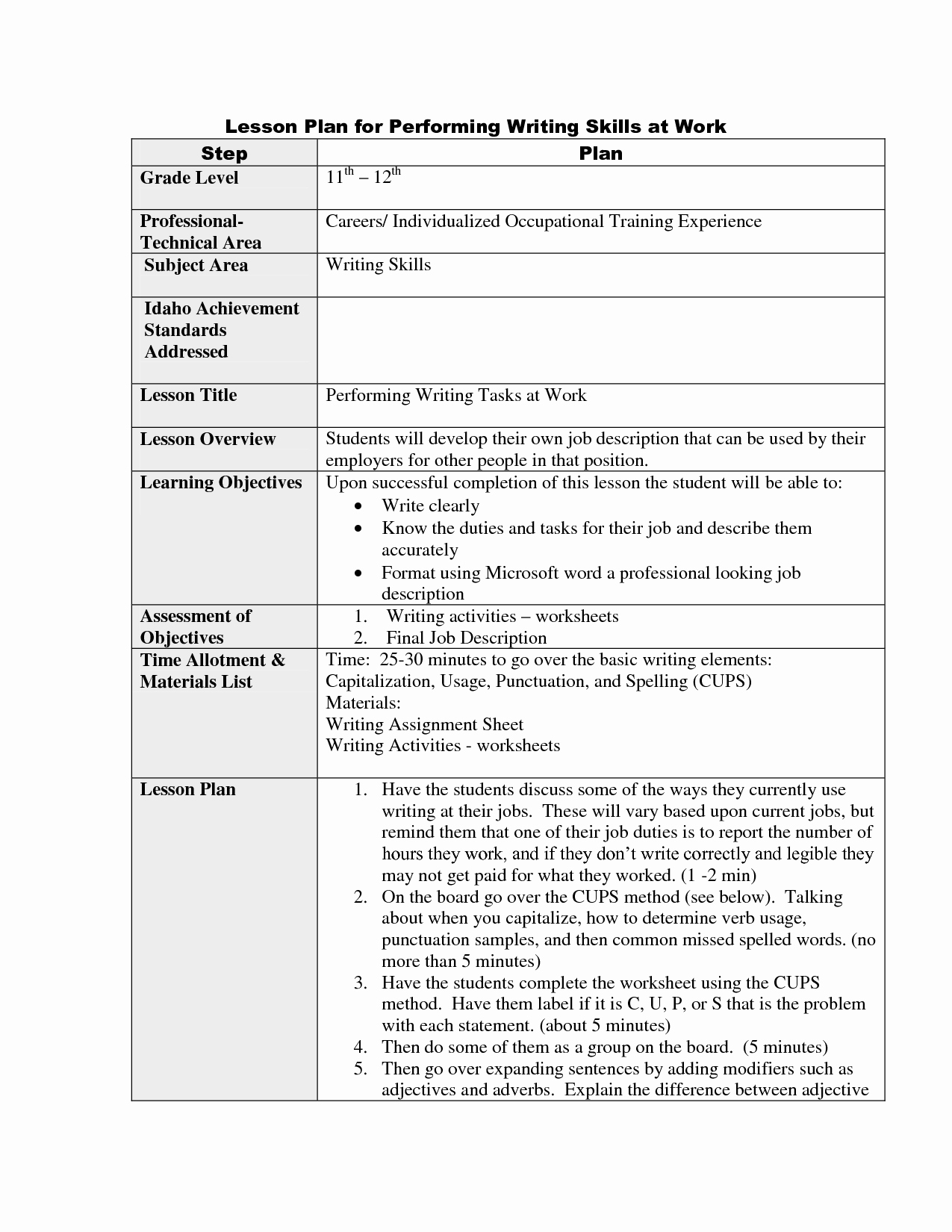 Write Lesson Plan Template New Custom Resume Writing Lesson Plan Custom Resume Writing