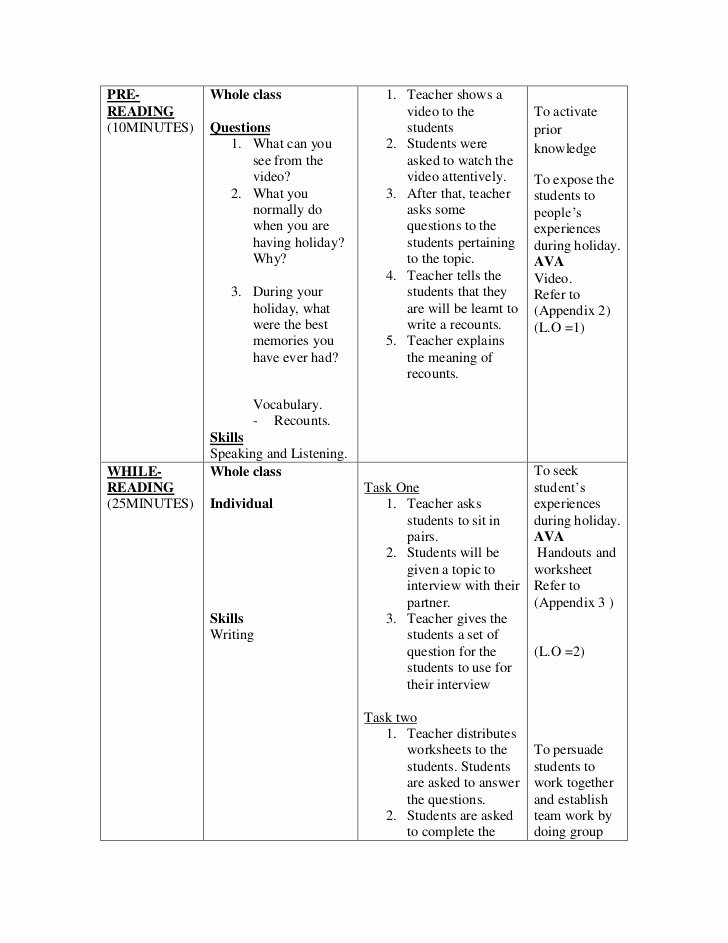 Write Lesson Plan Template New Sample Of Writing Lesson Plan