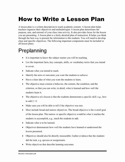 Write Lesson Plan Template Unique Writing Lesson Plans for Preschoolers