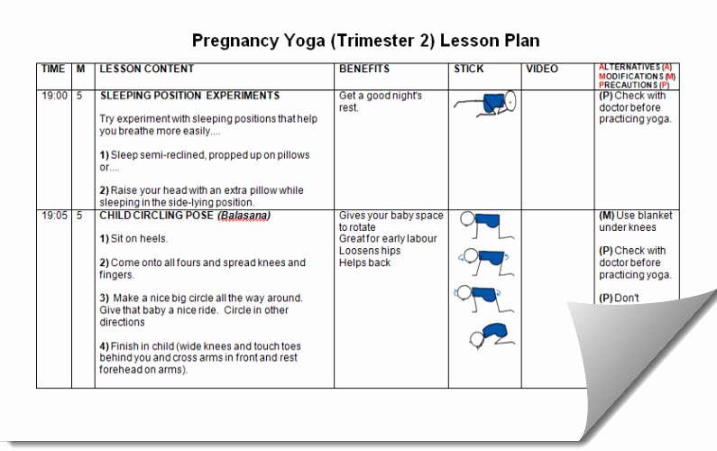 Yoga Class Planning Template New Pregnancy Yoga Lesson Plans