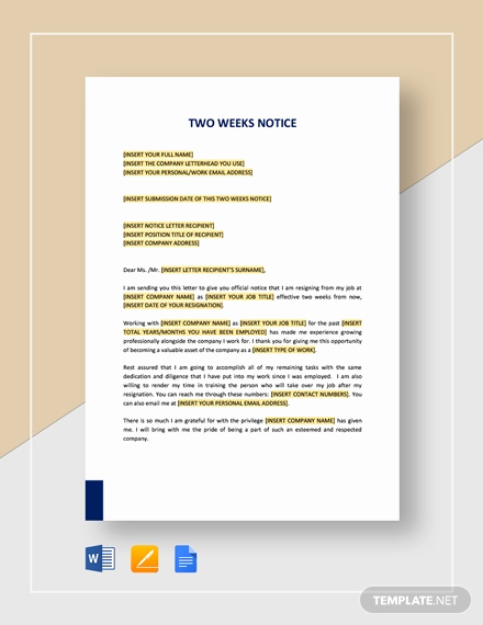 2 Week Notice Template Word Awesome 10 Sample Two Week Notice Resignation Letter Templates