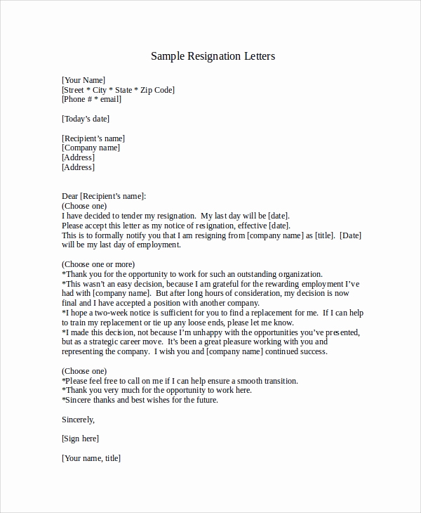 2 Week Notice Template Word Best Of Free 5 Sample Resignation Letter with 2 Week Notice