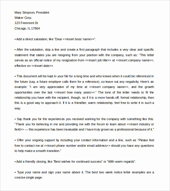 2 Week Notice Template Word Unique 34 Two Weeks Notice Letter Templates Pdf Google Docs