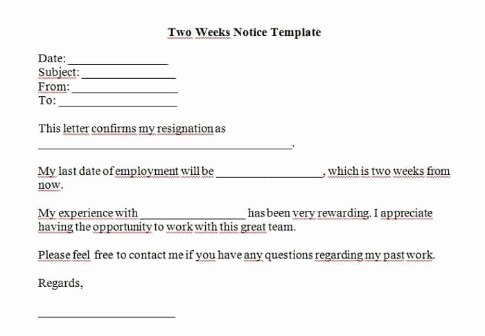 2 Weeks Notice Email Template Awesome 5 Free Two Weeks Notice Letter Templates Word Excel