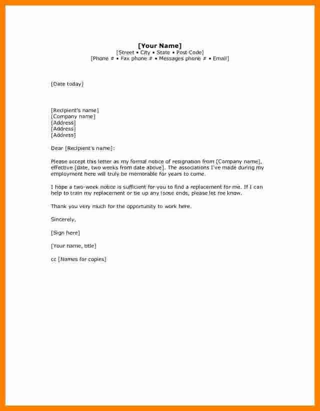 2 Weeks Notice Email Template Best Of 5 Professional Resignation Email