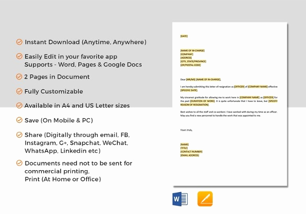 2 Weeks Notice Email Template Elegant Two Weeks Notice Resignation Letter Templates – 10 Free