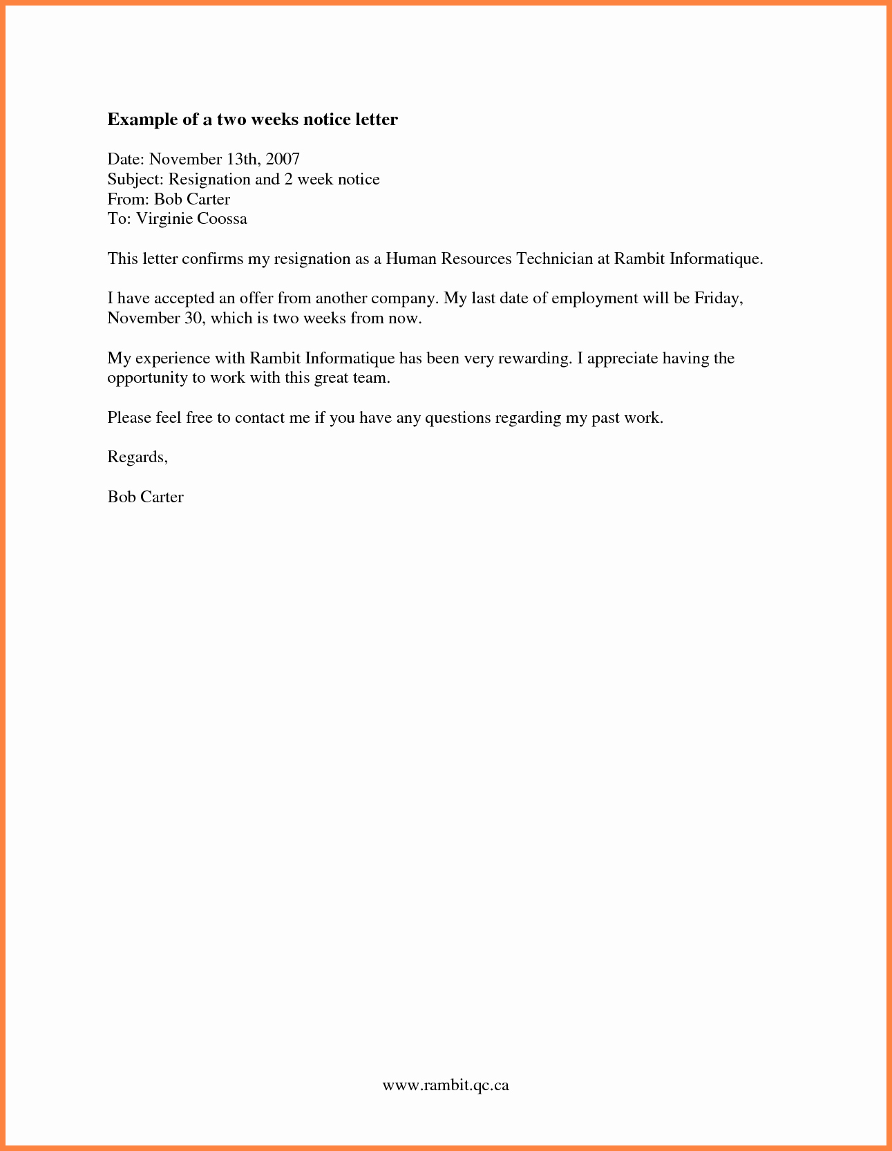 2 Weeks Notice Email Template Lovely 7 formal 2 Week Notice Email