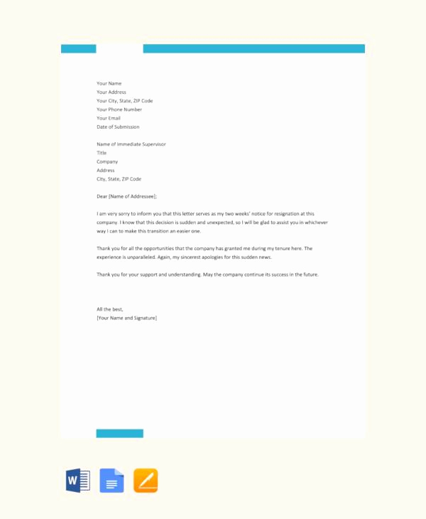 2 Weeks Notice Email Template New 11 Resignation Letters No Notice Pdf Word