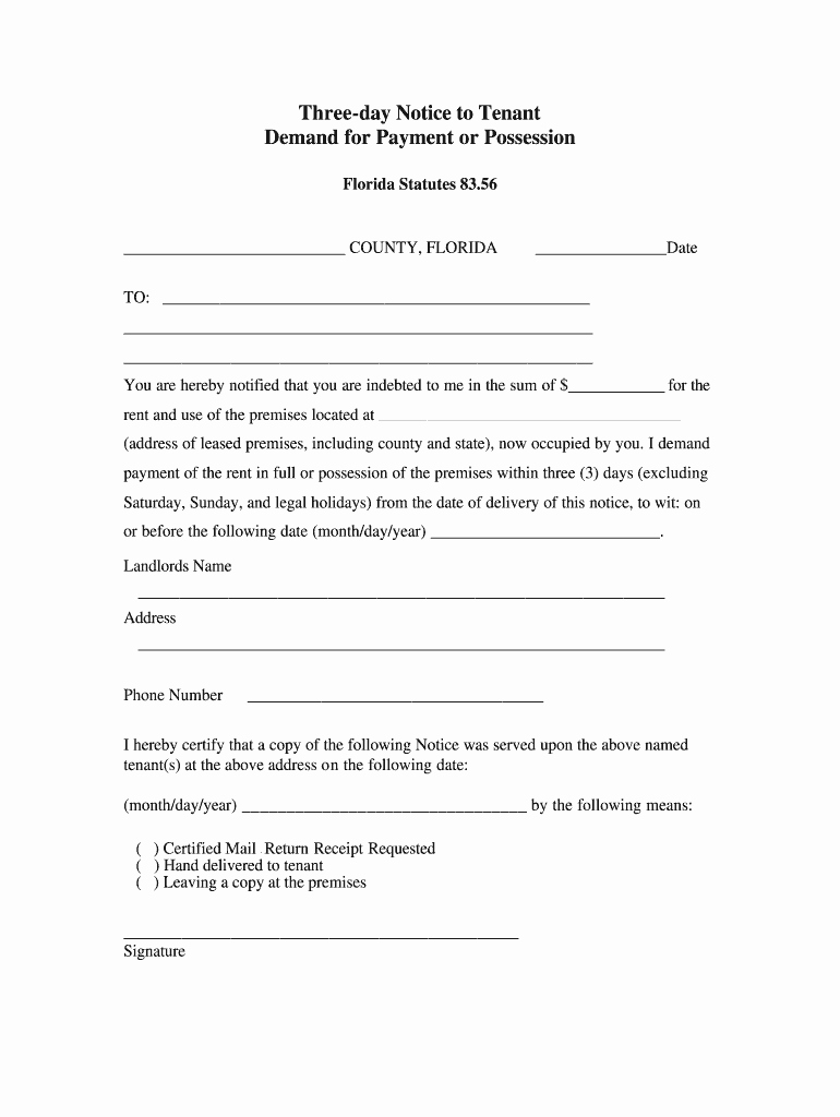 3 Day Notice Template Elegant Florida 3 Day Eviction Notice form Pdf Fill Line