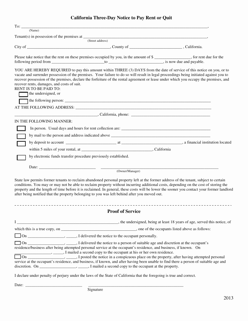 3 Day Notice Template Fresh California 3 Day Notice to Quit form