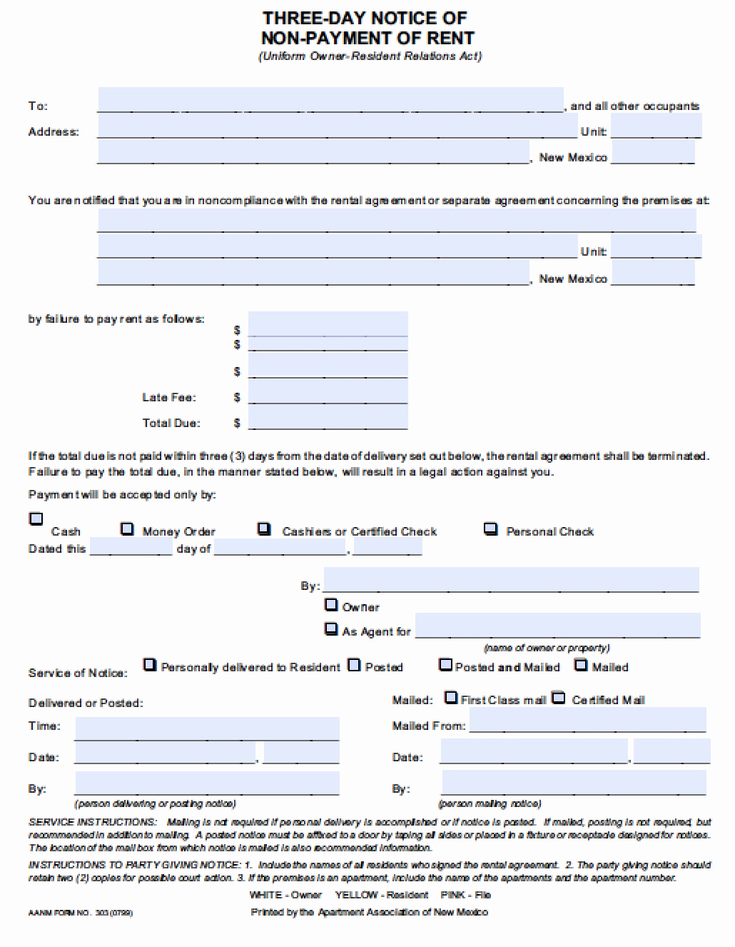 3 Day Notice Template Unique Free New Mexico Three 3 Day Notice to Quit