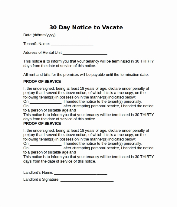 30 Day Notice California Template Best Of Free 9 Sample Notice to Vacate Letter Templates In Pdf