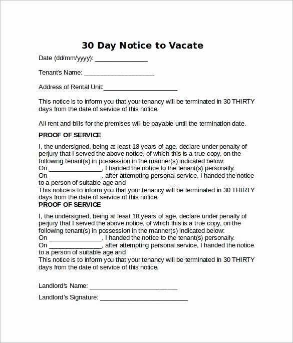 30 Day Notice California Template Best Of Free 9 Sample Notice to Vacate Letter Templates In Pdf
