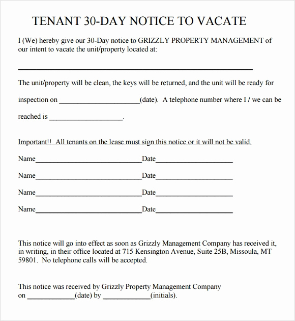 30 Day Notice California Template Inspirational 30 Day Notice to Vacate Template