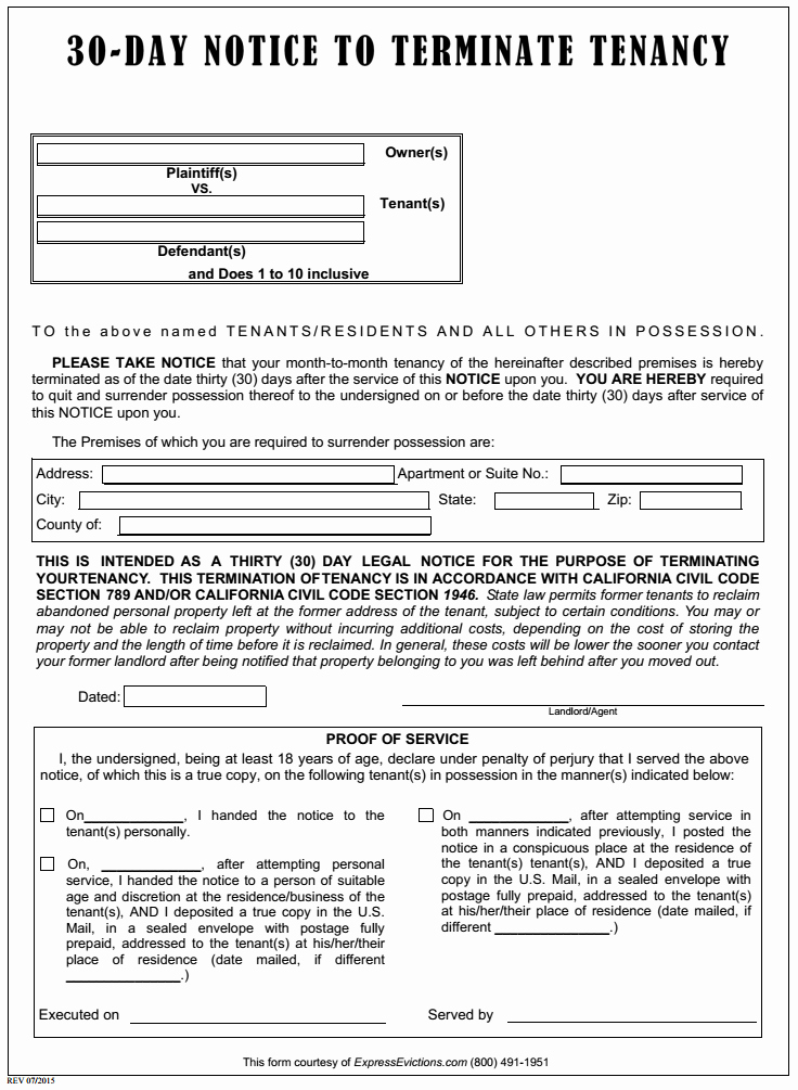 30 Day Notice California Template Inspirational Free California Eviction form Pdf Template