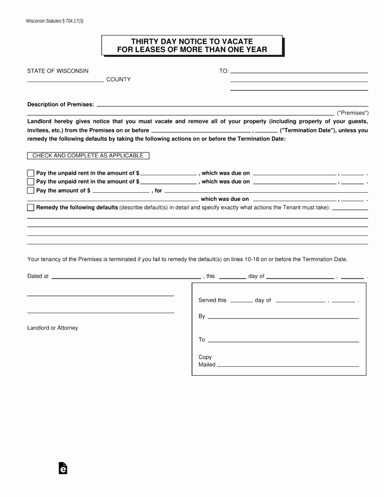 30 Day Notice oregon Template Beautiful Wisconsin 30 Day Notice to Quit form