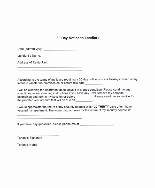 30 Notice to Vacate Template Beautiful Free 14 Examples Of 30 Day Notice In Pdf Doc