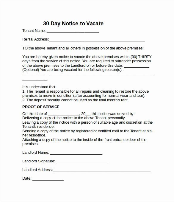 30 Notice to Vacate Template Beautiful Image Result for Landlord 30 Day Notice to Vacate Sample